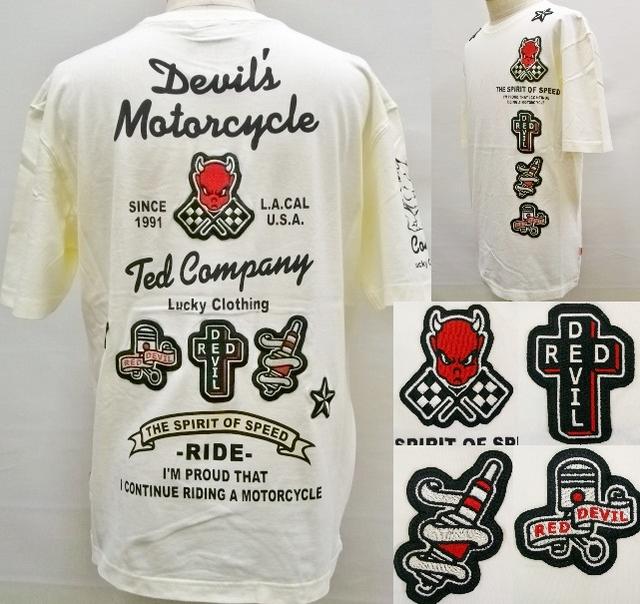 TEDMAN テッドマンワッペン半袖Tシャツ デビルスモーターサイクルス TDSS-406オフホワイト/アメカジ バイカー ミリタリー