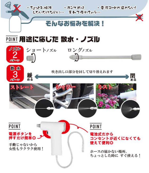 【マラソン限定！ポイント2倍！】電動ペットボトルスプレー 4個セット FP-440 富士パックス 電池式 コードレス 散水3パターン ノズル2種 アルコール対応