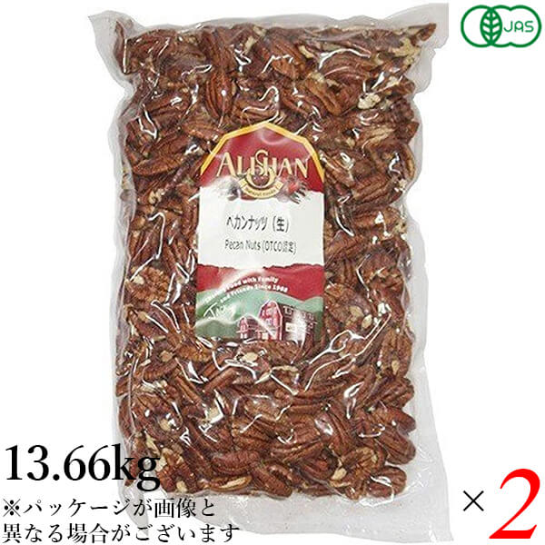 ※こちらの商品は、法人様および個人事業主様専用の商品となります。商品購入の際、法人名あるいは屋号（店舗名）を必ずご記載ください。また、仕入れ元より直送となりますため「代引き」「キャンセル」「返品」不可となります。ご注意ください。 アリサン 有機ペカンナッツはアメリカのお菓子作りには欠かせないナッツです。 クルミの渋みを除いたようなクセのない味です。 無塩。 ◆特徴 乳製品不使用、ベジタリアン ＜アリサンについて＞ アリサン有限会社が海外からナチュラルフードを日本に紹介し始めたのは1988年。 もともと自分達が食べるためのグラノラやピーナッツバターを輸入し始めたことが日本に住む友人たちに知れ渡り、現在の形へと発展してきました。 社名の『アリサン 』は代表のパートナー、フェイの故郷である台湾の山『阿里山』からきています。 阿里山は標高が高く、厳しい自然環境にあるのですが、大変美しいところです。 また、そこに住む人々は歴史や自然への造詣が深く、よく働き、暖かい。そして皆が助け合って暮らしています。 自分達が愛するこの強くて優しい阿里山のような場所を作りたいとの思いから社名を『アリサン 』と名付けました。 現在の取り扱い品目は約300種類。日常的にご使用いただけるオーガニック＆ベジタリアンフードを基本としています。 また、食生活の幅を広げ、より楽しめるために、日本では馴染みのない“エスニックフード”も多数あります。 ■商品名：ナッツ ピーカン ピーカンナッツ 業務用 アリサン 有機ペカンナッツ 生 オーガニック 無塩 お菓子作り 大容量 送料無料 ■内容量：13.66kg×2個セット ■原材料名：有機ペカンナッツ ■メーカー或いは販売者：アリサン ■賞味期限：製造日より6ヶ月 ■保存方法：直射日光、高温多湿を避け常温保存 ■区分：食品 有機JAS ■製造国：アメリカ ■注意事項：本品製造工場では、小麦、そば、乳成分、落花生を含む製品を製造しております。【免責事項】 ※記載の賞味期限は製造日からの日数です。実際の期日についてはお問い合わせください。 ※自社サイトと在庫を共有しているためタイミングによっては欠品、お取り寄せ、キャンセルとなる場合がございます。 ※商品リニューアル等により、パッケージや商品内容がお届け商品と一部異なる場合がございます。 ※メール便はポスト投函です。代引きはご利用できません。厚み制限（3cm以下）があるため簡易包装となります。 外装ダメージについては免責とさせていただきます。