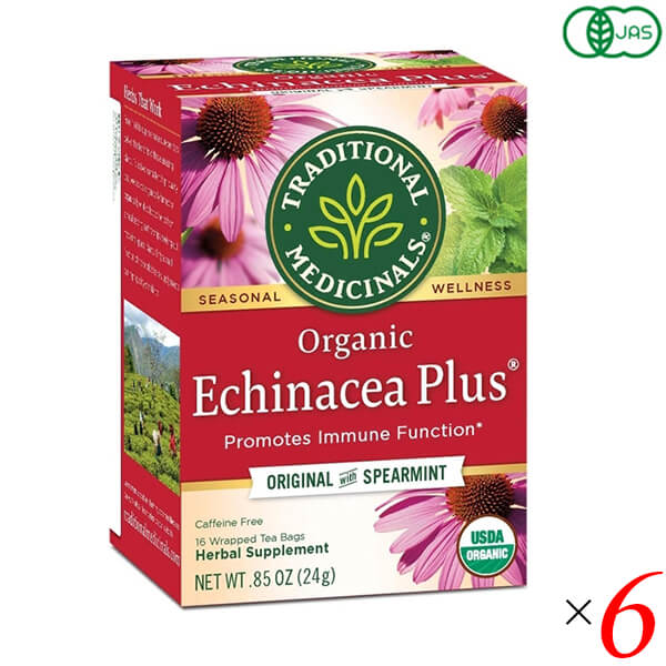 【BF限定！100円クーポン！学割2倍！】エキネシア ハーブティー お茶 有機エキネシアティー・プラス(ティーバッグ16袋） 6個セットトラディショナルメディシナルズ 送料無料