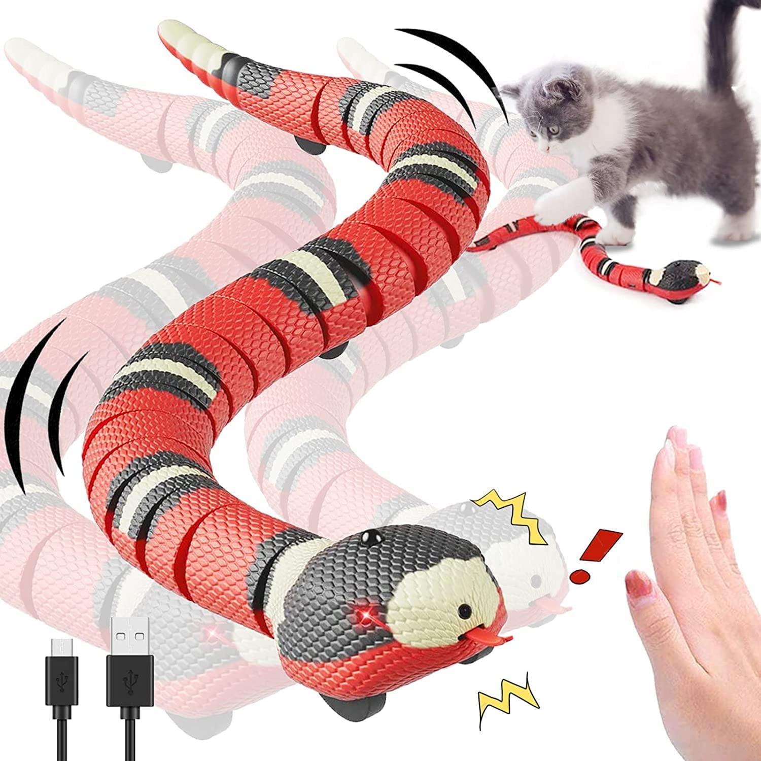 商品情報 商品説明 【最新の猫 おもちゃ】この 猫 おもちゃを持っていると、猫や犬を忙しくさせたり、家の中を走り回ったりすることができます。猫や犬の運動を活発にし、より健康的になるように手助けします。特に室内にいる猫には効果的です。 【リアルで楽しい】3Dテクスチャと鮮やかな色で、このヘビのおもちゃは現実的に見え、セグメント化されたボディはペットや子供をより楽しくするための優れた滑走運動を提供します。 ハロウィーンパーティーにぴったりのいたずら。 【自動的に方向を変更】ネコ おもちゃには誘導センサーがあり、障害物に遭遇すると自動障害物回避機能があります。壁や椅子、ドアなどに衝突すると、自動的に方向を変えられます。不規則な走路を設定し、動きがランダムで光も綺麗です。猫が蛇を捕まえようとするとき、それは猫のストレスを和らげ、猫の動きの量を効果的に増加させます。 【バッテリー駆動コントローラーとUSB充電】ヘビおもちゃ本体はUSB充電的、充電ケーブルも付いてます。頻繁に電池を交換することはなし、環境にも優しいです。 USB充電式スネーク怖いおもちゃは付属のUSB充電コードで充電する必要があります。充電時間は約40分、再生時間は15分以上です。 【科学的知識】非常にリアルなシミュレーション動物のおもちゃとして、それを使用する過程で子供たちに多くの楽しみをもたらすことができます。 同時に、動物や機械に関連する多くの科学的知識を子供たちに教えることもできます。 【高品質の素材】弊店のリアルな蛇電動おもちゃは、高品質のABS素材でできており、環境に優しく、毒性がなく、臭いもありません。子供が遊んでも安全です。 6歳以上におすすめ。誕生日、ハロウィーン、クリスマス、新年などの子供向けギフトに最適なおもちゃのヘビ。 ペットや、子供でもピッタリのおもちゃであり〜〜ヘビ電動おもちゃ〜〜 ヘビのおもちゃは子供たちを楽しませ、いたずら者として子供たちにもっと楽しいものをもたらします。それでも人々を怖がらせることができ、ハロウィーンパーティーを楽しませ、いたずら者として子供たちにたくさんの楽しみをもたらします。ヘビが怖い人には気をつけてください . 非常にリアルなシミュレーション動物のおもちゃとして、それを使用する過程で子供たちに多くの楽しみをもたらすことができます。 同時に、動物や機械に関連する多くの科学的知識を子供たちに教えることもできます。時間がないときは、これを買ってあげたり、猫の退屈しのぎにもなります、愛猫が大好きな遊び相手も手に入れ、愛犬も猫たちは、最初はとても怖がりながら、これは何だろうと、興味津々です。そして、彼らの最高の遊び相手になる 猫用のリアルな蛇のおもちゃ: 本物のように見えるおもちゃの蛇、蛇の質感のある肌、蛇の皮、蛇の這い這う、LEDの目、鮮やかな舌が突き出ます。 注意深く見なければ、本物の蛇と間違えることがあります。 猫の蛇のおもちゃはいたずらおもちゃに良いヘビです。 この 猫 おもちゃを持っていると、猫や犬を忙しくさせたり、家の中を走り回ったりすることができます。猫や犬の運動を活発にし、より健康的になるように手助けします。特に室内にいる猫には効果的です。 注：過抵抗カーペットでは機能しません、大きの障害物、あるいは壁とか、回避できない。 プレゼントとして最高 これは非常に興味深い電動おもちゃで、ヘビのようなリアルな外観をしています。左折、右折、前進、後退ができ、あらゆる方向に自由に歩くことができます。滑らかな床で非常にすばやくクリープします。子供やペットでも楽しめるのおもちゃであり。いたずらおもちゃギフト: 蛇の猫のおもちゃは楽しいので、子供、猫、犬への理想的なギフトです。 子供の誕生日、ペットの誕生日、ハロウィン、クリスマスの来るとき、実用的なジョークのおもちゃヘビは子供やペットにさらなるサプライズをもたらします。 商品仕様 商品名：蛇おもちゃ ヘビ長さ：約40cm 箱サイズ：35*11*7.5cm 材質：ABS 充電時間：40分 稼働時間：約15分 ※充電中赤いライト点灯、充電完了ライトが消灯。 セット内容 ヘビおもちゃ×1 USBケーブル×1 ◇ ご注意 ※日本語説明書は付属致しません。 ※仕様は予告なく変更する場合がございます。 ※ 全商品、「離島.一部地域」は別途 送料が掛かります。 ※検品を行っておりますが輸入品のため、多少の傷や汚れ等はご了承下さい商品情報 商品説明 【最新の猫 おもちゃ】この 猫 おもちゃを持っていると、猫や犬を忙しくさせたり、家の中を走り回ったりすることができます。猫や犬の運動を活発にし、より健康的になるように手助けします。特に室内にいる猫には効果的です。 【リアルで楽しい】3Dテクスチャと鮮やかな色で、このヘビのおもちゃは現実的に見え、セグメント化されたボディはペットや子供をより楽しくするための優れた滑走運動を提供します。 ハロウィーンパーティーにぴったりのいたずら。 【自動的に方向を変更】ネコ おもちゃには誘導センサーがあり、障害物に遭遇すると自動障害物回避機能があります。壁や椅子、ドアなどに衝突すると、自動的に方向を変えられます。不規則な走路を設定し、動きがランダムで光も綺麗です。猫が蛇を捕まえようとするとき、それは猫のストレスを和らげ、猫の動きの量を効果的に増加させます。 【バッテリー駆動コントローラーとUSB充電】ヘビおもちゃ本体はUSB充電的、充電ケーブルも付いてます。頻繁に電池を交換することはなし、環境にも優しいです。 USB充電式スネーク怖いおもちゃは付属のUSB充電コードで充電する必要があります。充電時間は約40分、再生時間は15分以上です。 【科学的知識】非常にリアルなシミュレーション動物のおもちゃとして、それを使用する過程で子供たちに多くの楽しみをもたらすことができます。 同時に、動物や機械に関連する多くの科学的知識を子供たちに教えることもできます。 【高品質の素材】弊店のリアルな蛇電動おもちゃは、高品質のABS素材でできており、環境に優しく、毒性がなく、臭いもありません。子供が遊んでも安全です。 6歳以上におすすめ。誕生日、ハロウィーン、クリスマス、新年などの子供向けギフトに最適なおもちゃのヘビ。 ペットや、子供でもピッタリのおもちゃであり〜〜ヘビ電動おもちゃ〜〜 ヘビのおもちゃは子供たちを楽しませ、いたずら者として子供たちにもっと楽しいものをもたらします。それでも人々を怖がらせることができ、ハロウィーンパーティーを楽しませ、いたずら者として子供たちにたくさんの楽しみをもたらします。ヘビが怖い人には気をつけてください . 非常にリアルなシミュレーション動物のおもちゃとして、それを使用する過程で子供たちに多くの楽しみをもたらすことができます。 同時に、動物や機械に関連する多くの科学的知識を子供たちに教えることもできます。時間がないときは、これを買ってあげたり、猫の退屈しのぎにもなります、愛猫が大好きな遊び相手も手に入れ、愛犬も猫たちは、最初はとても怖がりながら、これは何だろうと、興味津々です。そして、彼らの最高の遊び相手になる 猫用のリアルな蛇のおもちゃ: 本物のように見えるおもちゃの蛇、蛇の質感のある肌、蛇の皮、蛇の這い這う、LEDの目、鮮やかな舌が突き出ます。 注意深く見なければ、本物の蛇と間違えることがあります。 猫の蛇のおもちゃはいたずらおもちゃに良いヘビです。 この 猫 おもちゃを持っていると、猫や犬を忙しくさせたり、家の中を走り回ったりすることができます。猫や犬の運動を活発にし、より健康的になるように手助けします。特に室内にいる猫には効果的です。 注：過抵抗カーペットでは機能しません、大きの障害物、あるいは壁とか、回避できない。 プレゼントとして最高 これは非常に興味深い電動おもちゃで、ヘビのようなリアルな外観をしています。左折、右折、前進、後退ができ、あらゆる方向に自由に歩くことができます。滑らかな床で非常にすばやくクリープします。子供やペットでも楽しめるのおもちゃであり。いたずらおもちゃギフト: 蛇の猫のおもちゃは楽しいので、子供、猫、犬への理想的なギフトです。 子供の誕生日、ペットの誕生日、ハロウィン、クリスマスの来るとき、実用的なジョークのおもちゃヘビは子供やペットにさらなるサプライズをもたらします。 商品仕様 商品名：蛇おもちゃ ヘビ長さ：約40cm 箱サイズ：35*11*7.5cm 材質：ABS 充電時間：40分 稼働時間：約15分 ※充電中赤いライト点灯、充電完了ライトが消灯。 セット内容 ヘビおもちゃ×1 USBケーブル×1 ◇ ご注意 ※日本語説明書は付属致しません。 ※仕様は予告なく変更する場合がございます。 ※ 全商品、「離島.一部地域」は別途 送料が掛かります。 ※検品を行っておりますが輸入品のため、多少の傷や汚れ等はご了承下さい