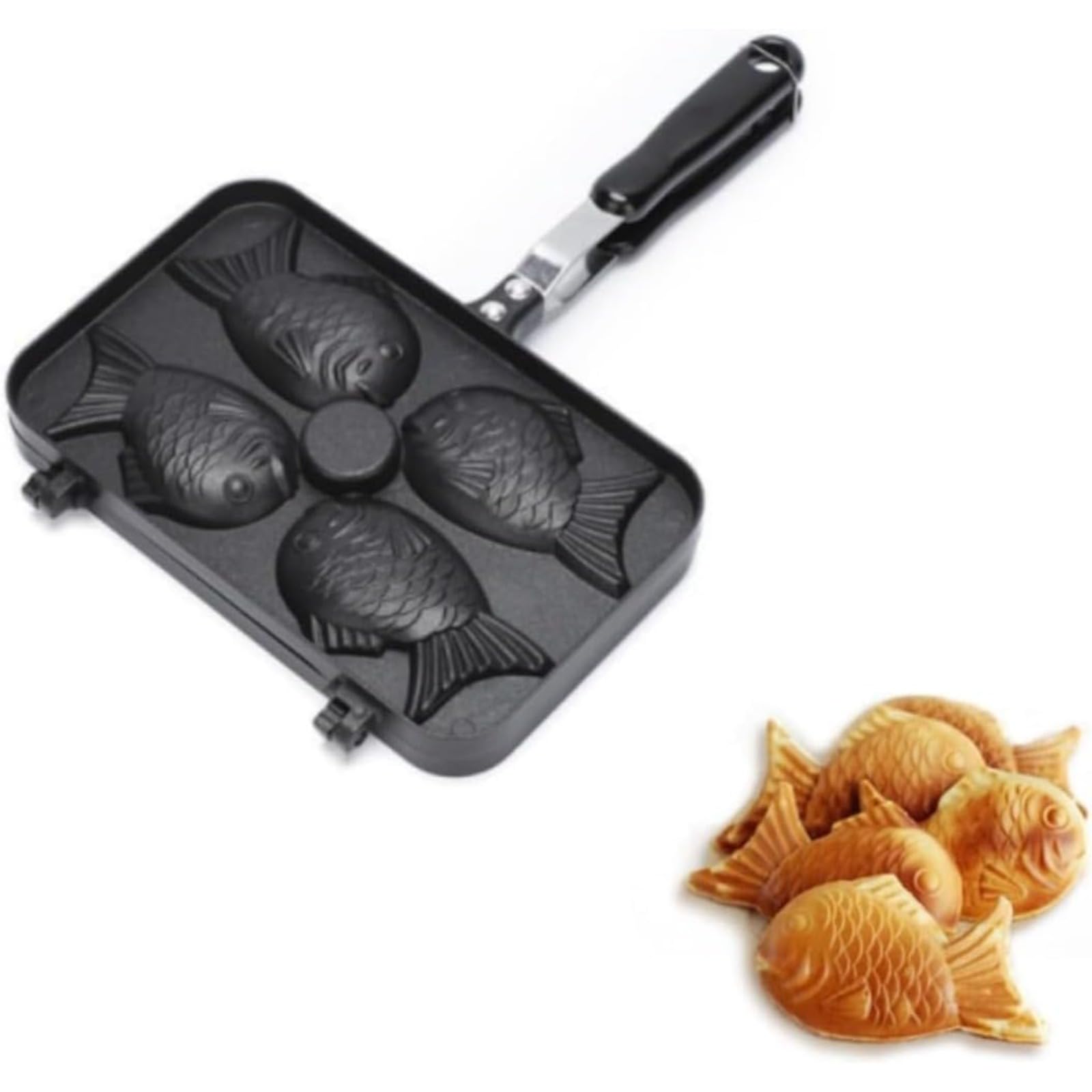 たい焼きメーカー ZAZY 焼き器 直火 IH 両対応 ホットサンドメーカー ワッフルメーカー アルミニウム合金製 焦げ付き防止 両面フラット キャンプ 家庭料理店用 4 匹の魚 (4匹の魚)