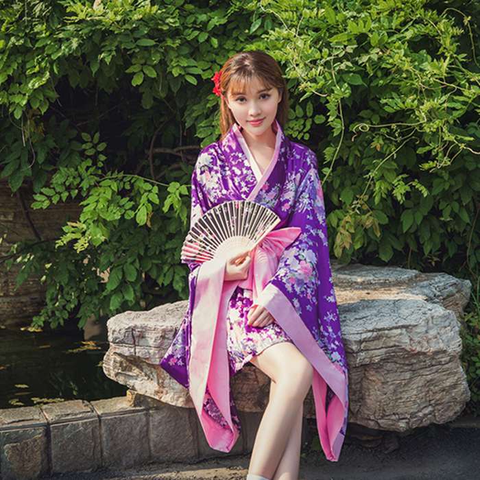 浴衣 着物 セット 花魁 レディース 大人 夏祭り 花火大会 コスプレ ハロウィン 衣装 パープル ロリータ ワンピース コスチューム セクシー キャバドレス ミニ丈 和柄 和風 芸者 祭り ミニ着物 浴衣 和服 ダンス衣装 可愛いコスプレ リボン — vista 2