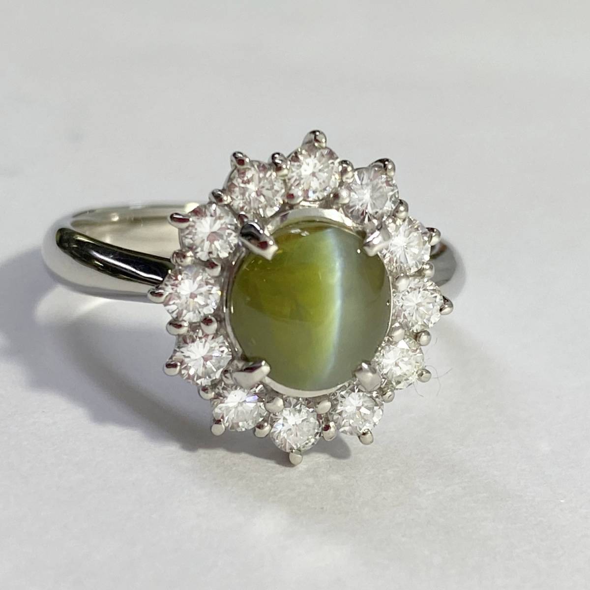 Cats-Eye - 【中古】 指輪 リング クリソベリル キャッツアイ ダイヤモンド Pt900 プラチナ 3.55ct 1.00ct 21号 ソーティング付 138298