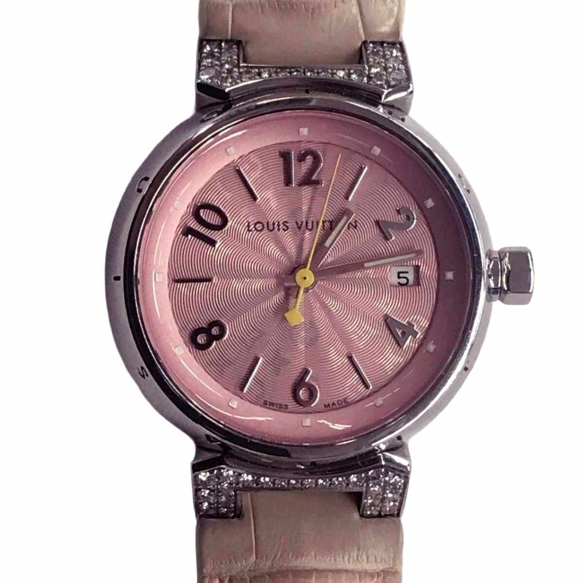 【中古】ルイヴィトン 腕時計 LOUIS VUITTON タンブール Q121E ダイヤモンド アリゲーター レディース 149131