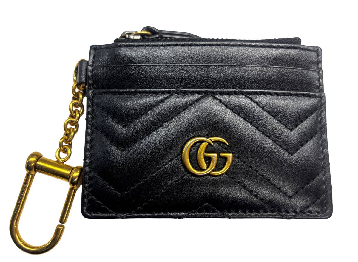 GUCCI - 【中古】グッチ GUCCI GGマーモント チェーンウォレット コインケース 小銭入れ パスケース カードケース 627064 黒 ブラック 149164