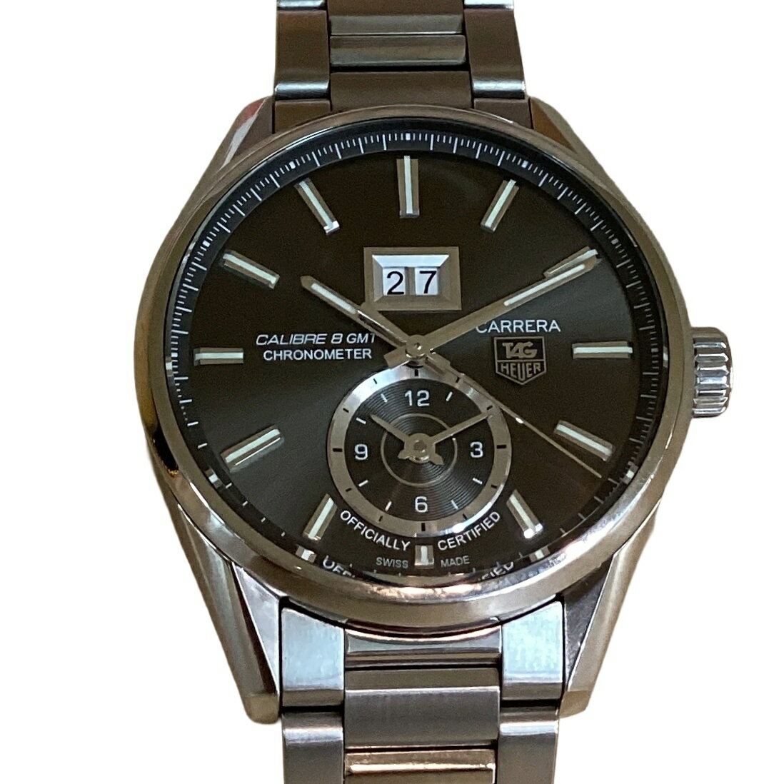 【中古】 タグホイヤー 時計 TAG HEUER WAR5012 カレラ キャリバー8 GMT グランドデイト 自動巻き 裏スケルトン 箱 保証書付 148976