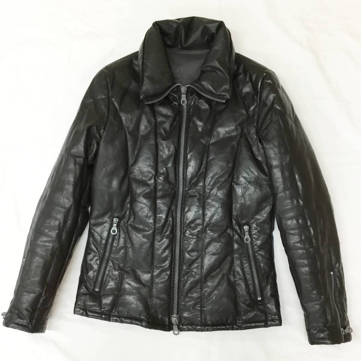 【中古】 バックラッシュ 革ジャン BACK LASH イサム カタヤマ レザー ダウンジャケット 977-02 Sサイズ ブラック 149871