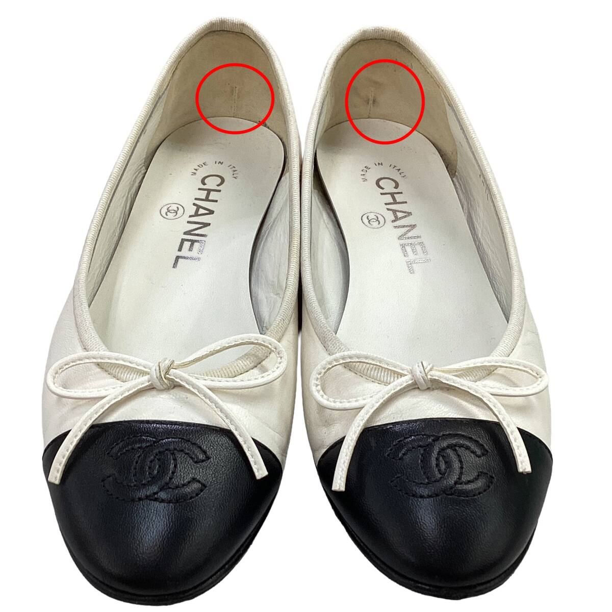 【中古 】シャネル 靴 CHANEL ココマーク バレエシューズ レザー G02819 アイボリ...