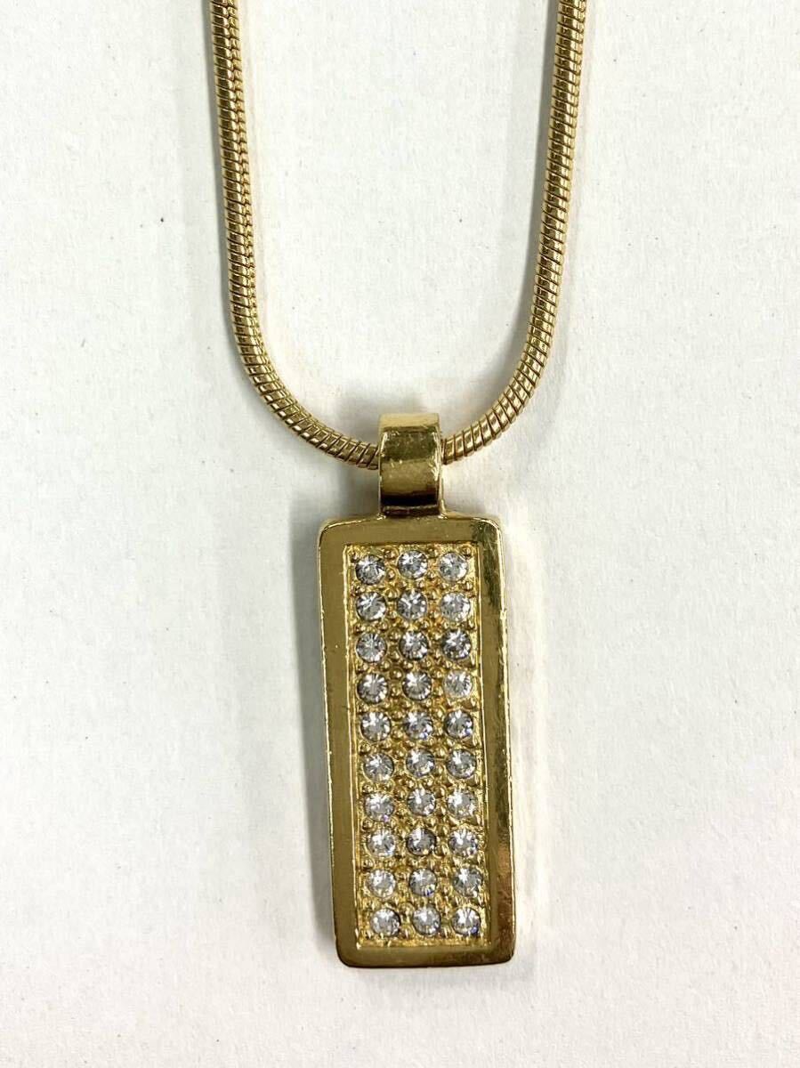 【中古 】クリスチャンディオール Christian Dior ネックレス トロッター プレート ゴールド GP ラインストーン レディース 147330