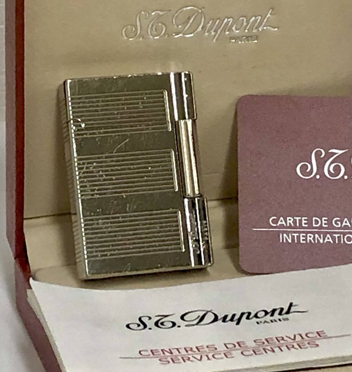 デュポン S.T.Dupont ギャッツビー ボーダー柄 ローラー式 ガスライター シルバー 箱・保証書付 フランス製 火花確認済 151629