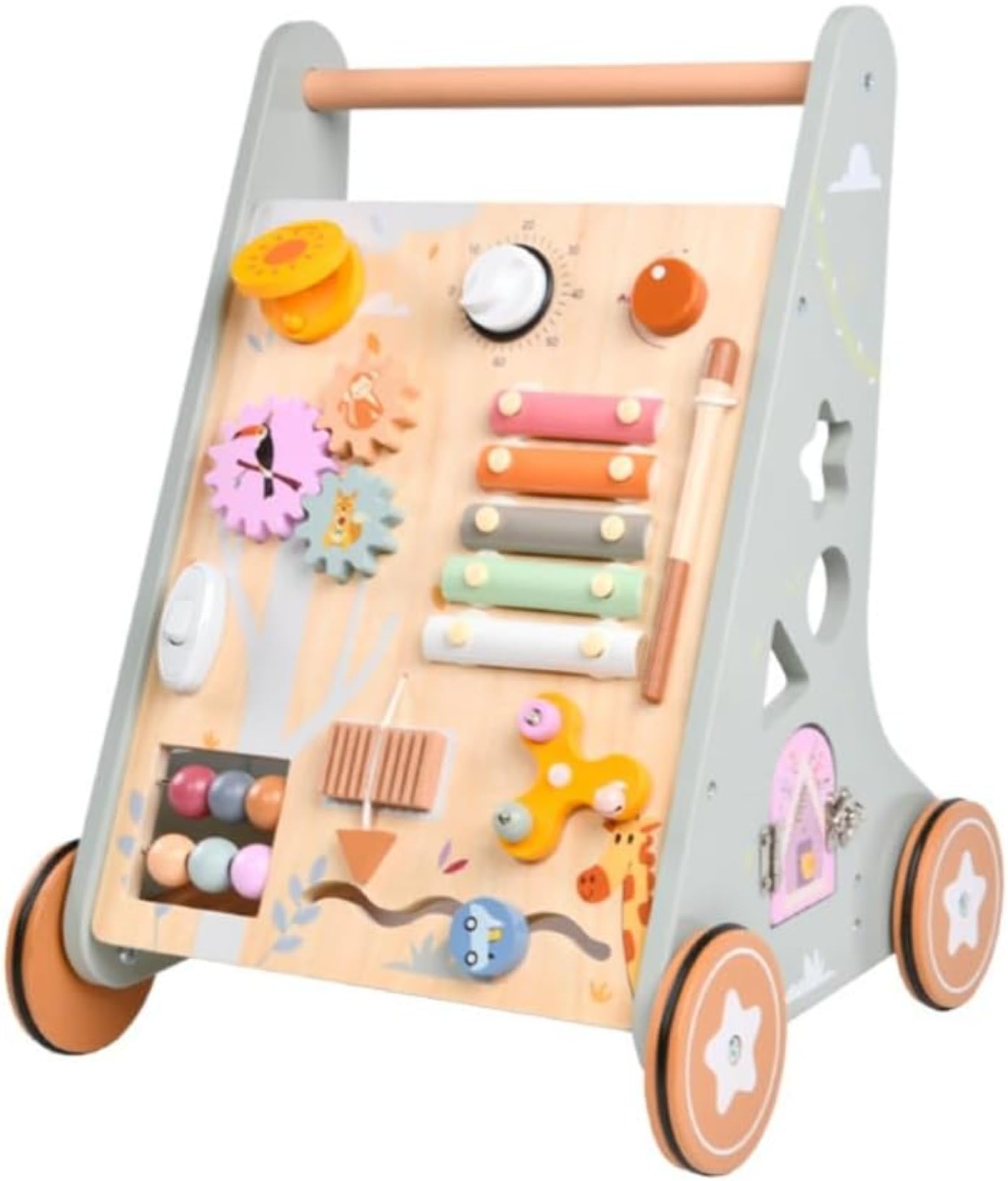 ベビープッシュウォーカーおもちゃ赤ちゃんファーストウォーカー一輪車ガラガラ木のおもちゃ知育玩具赤..