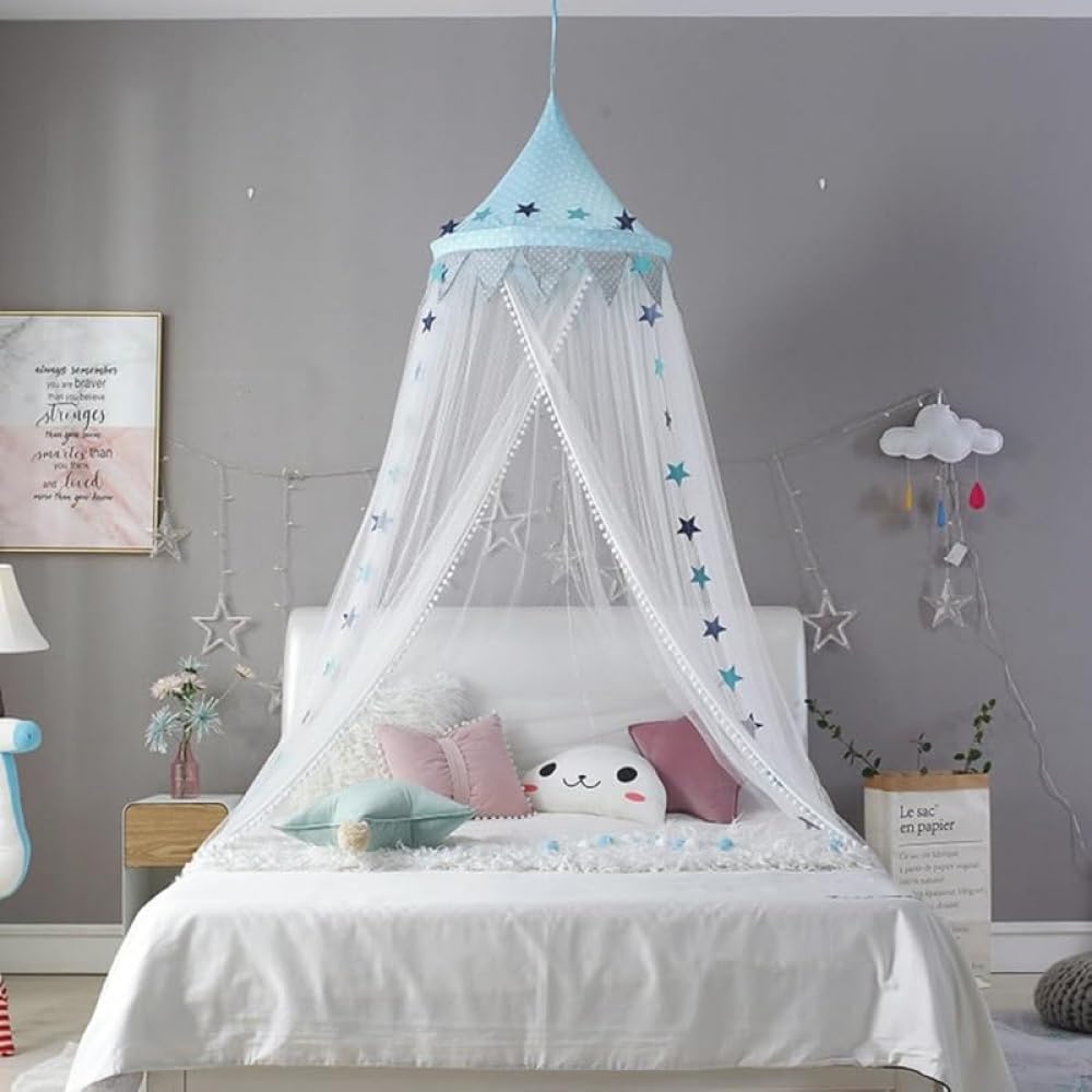 子供用ベッドカーテン天井蚊帳軽量通気性テント小さな新鮮なプリンセス (蓝色)