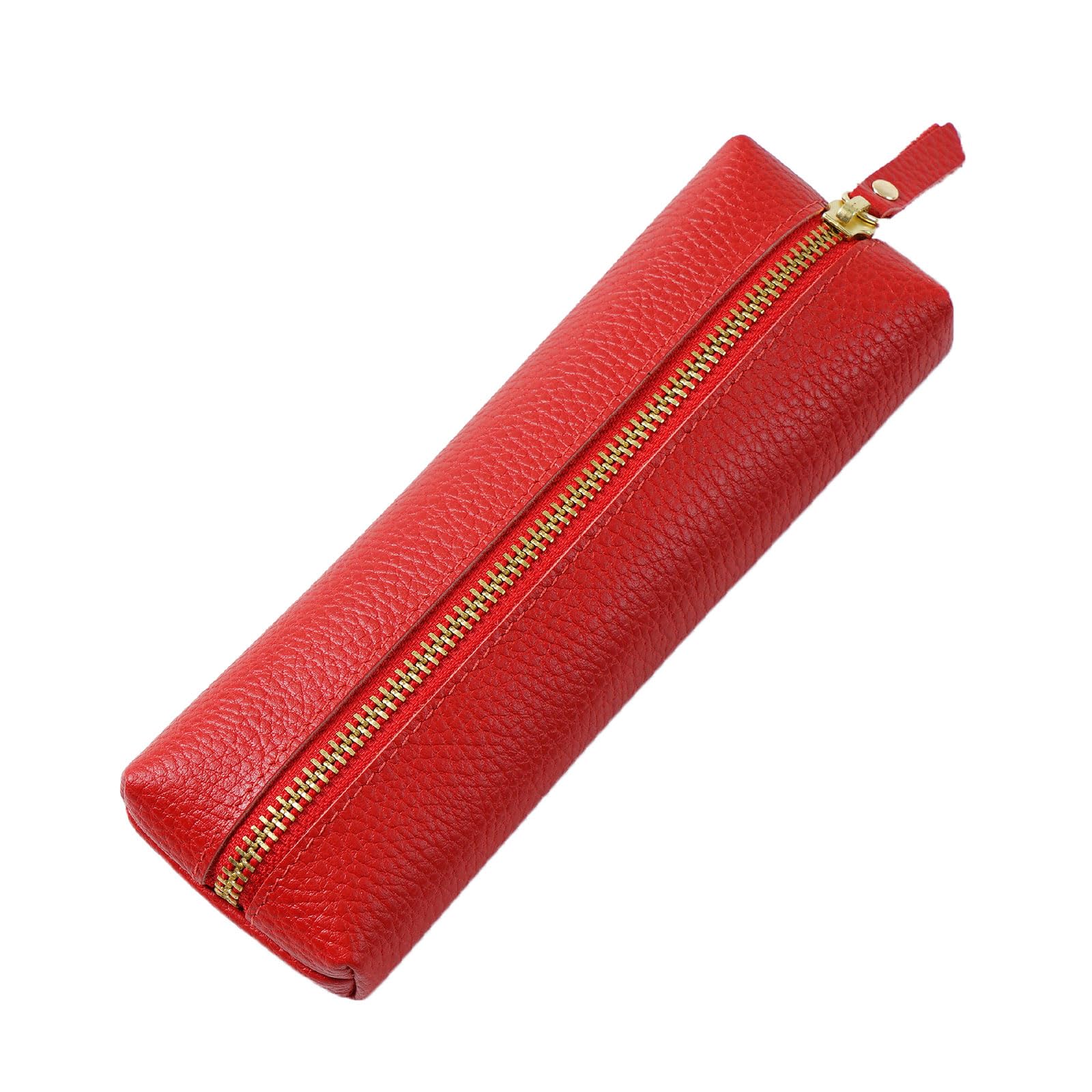 ペンケース カウハイドペンシルケースライチパターンジッパー文房具バッグ多機能保管バッグオフィスや..