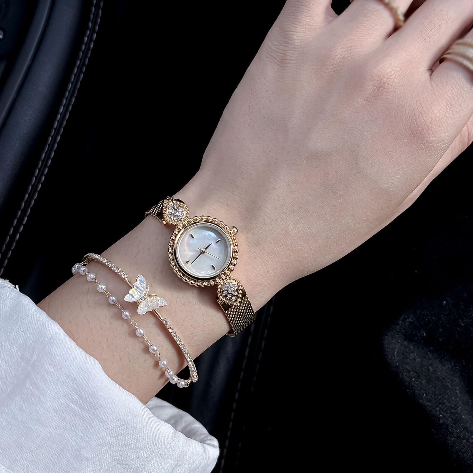 腕時計 小麦の耳の円形腕 防水クォーツブレスレット ステンレススチールメッシュストラップ 女性への贈り物に最適 ウォッチ(Silver)