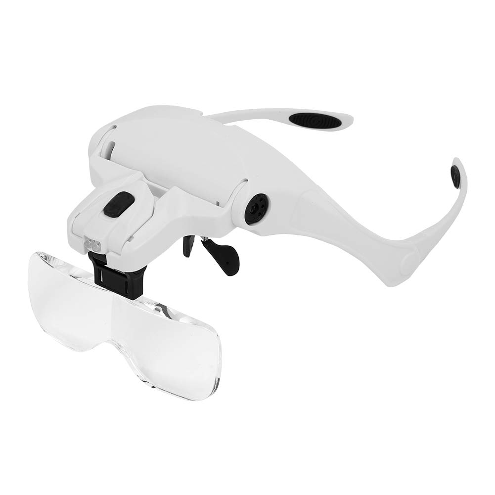 メガネ型拡大鏡 LEDライト付き ヘッドルーペ 1倍/1.5倍/2.0倍/2.5倍/3.5倍 アクリル光学レンズ5個付き ..