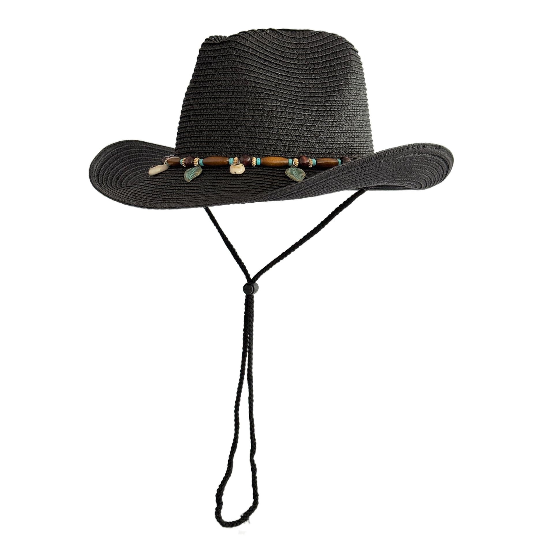 カウボーイハット メンズ レディース テンガロンハット 帽子 ビーズ飾り 麦わら帽子 ストローハット 登..