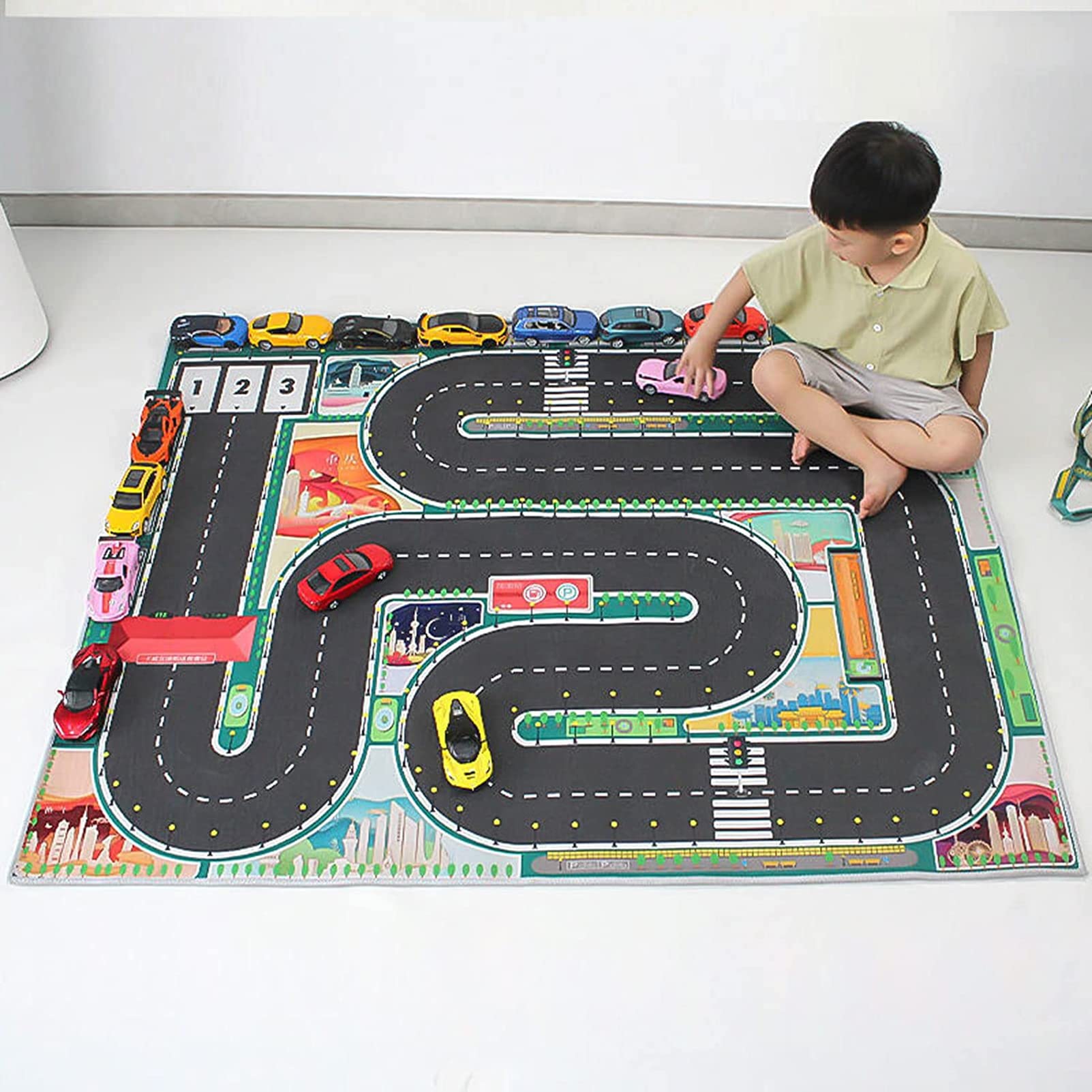 キッズ ロード カーペット プレイマット ノンスリップ ロード トラフィック カーペット 駐車場 レーシ..