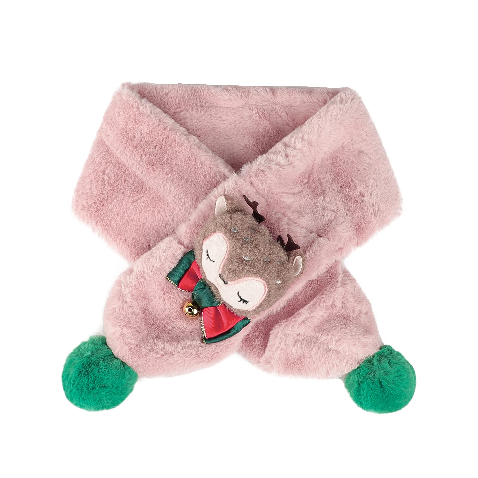 子供マフラー 可愛い キツネ クロス ネックウォーマー スヌード フワフワ もこもこ ファー 首巻き ポンポン 丸い玉 女の子 ガールズ おしゃれ ゴーディ 秋冬 防風防寒マフラー アウトドア お出かけ あったか ファッション小物 プレゼントのサムネイル