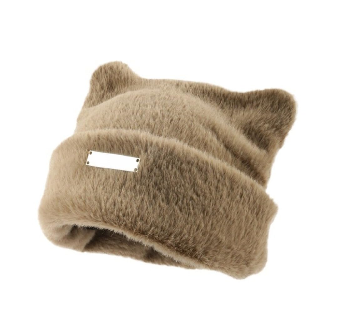 2個 ニット帽 キャップ 猫の耳 レディース もこもこ 秋冬 防寒 保温 防風 大きいサイズ フェイクファー..