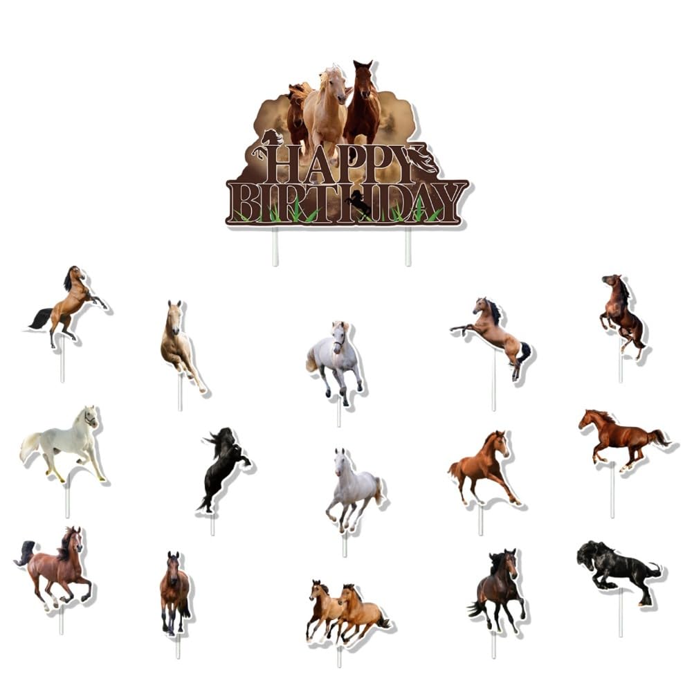 （2個） 誕生日パーティー装飾セット、馬のテーマ誕生日おめでとうバナー、箔状ラテックス風船、ケーキ..