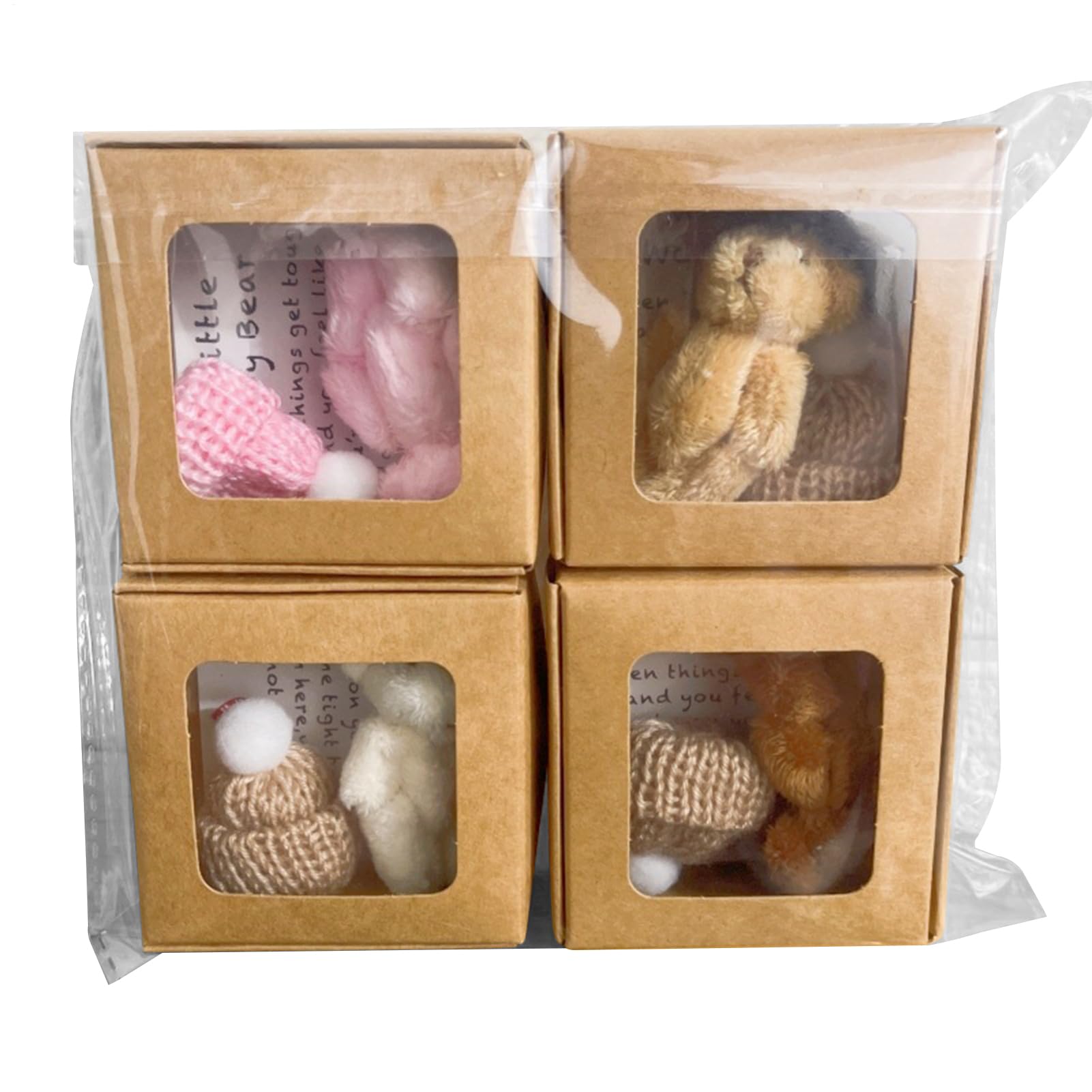 箱入り小さなクマ | 4点セット 柔らかく可愛いぬいぐるみクマ 応援メッセージカード付き | ハロウィン用抱きぐるみ | オフィス、デスク、棚、誕生日、寝室、部屋、自宅、学校用