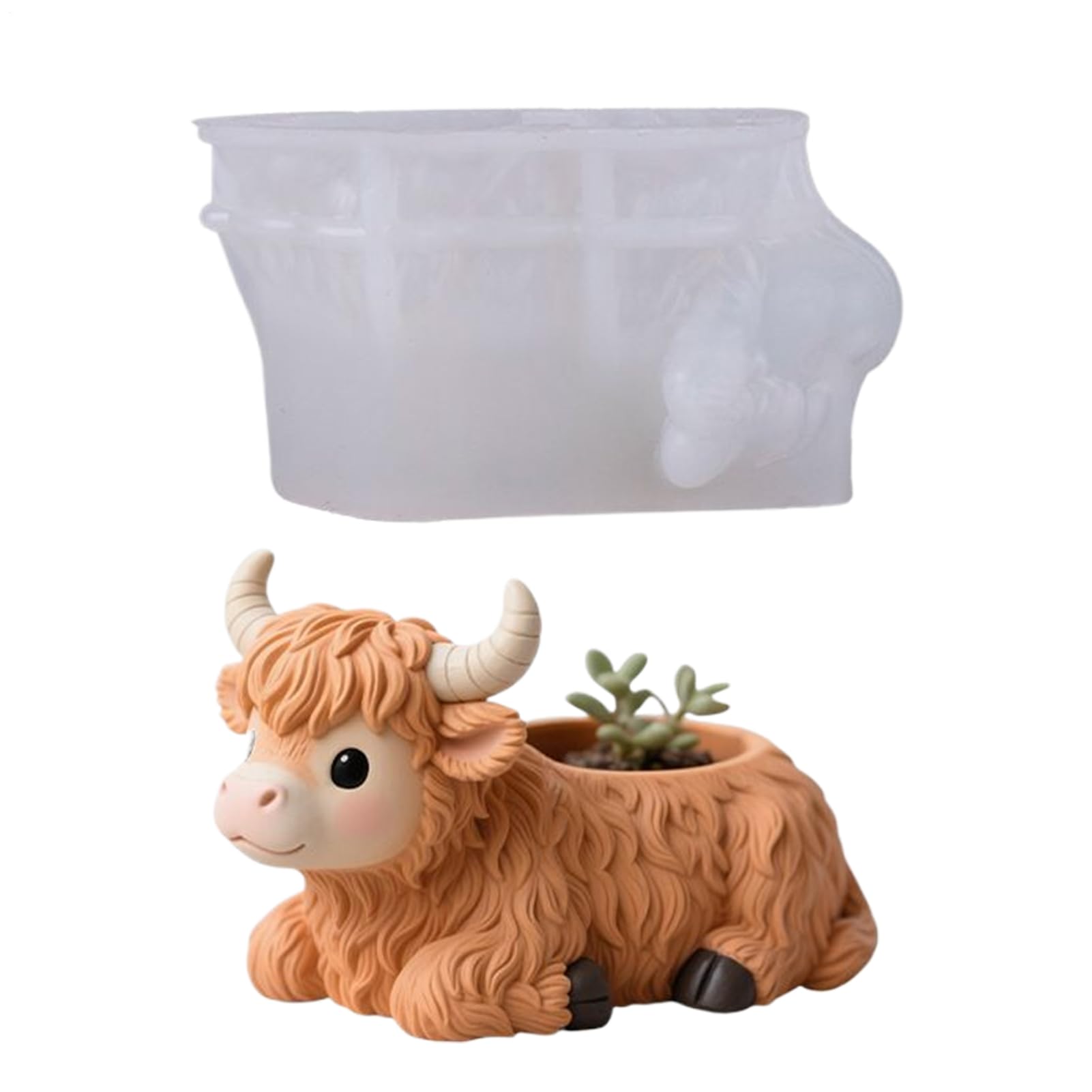 ハイランド牛 樹脂 型,ハイランドカウ像モールド | 3D 寝そべりかわいいオーナメント型 クリスマス保育園庭園ハロウィン農家屋敷校(3)