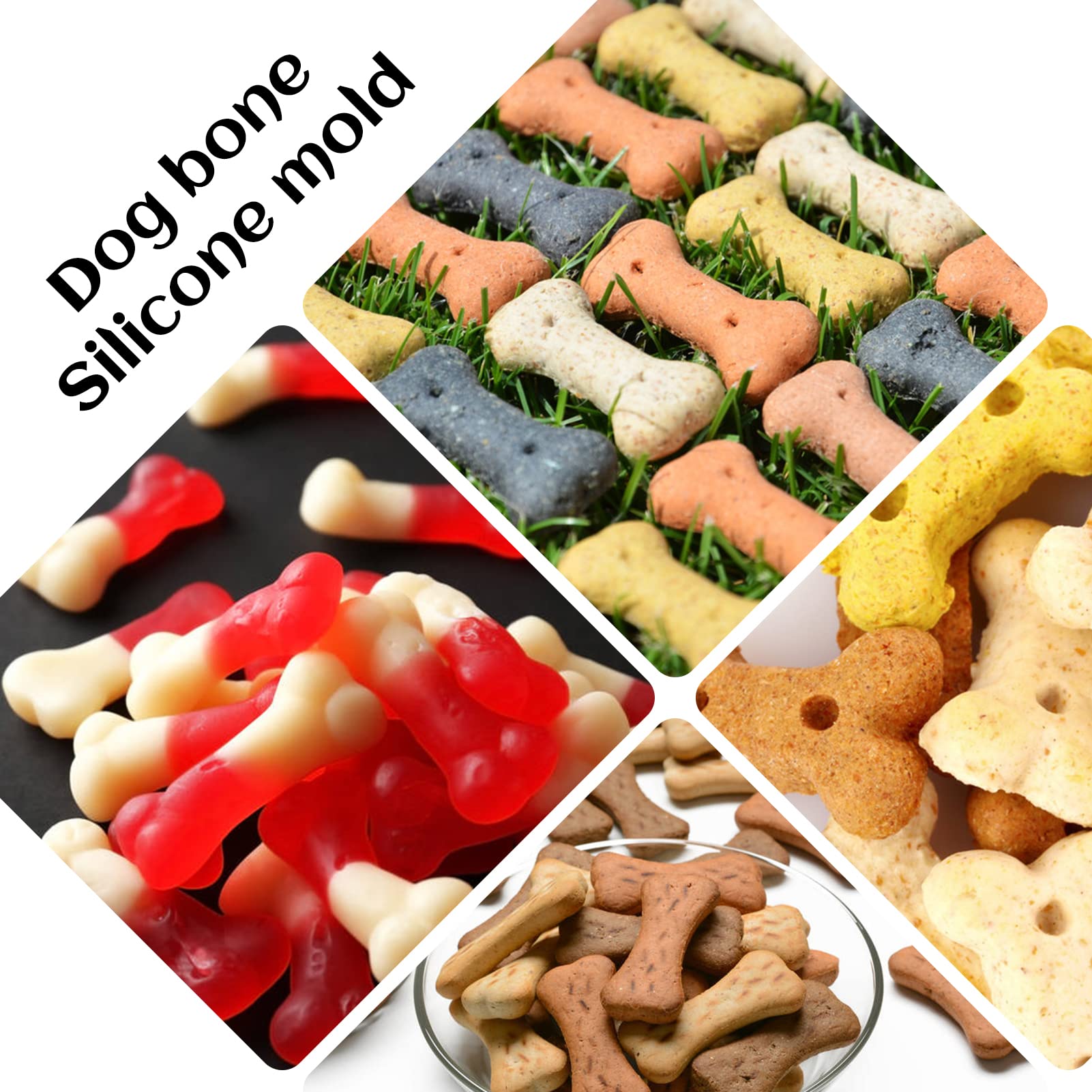 ミニシリコン型 2個 犬のおやつ型 106個 犬の骨型 69個の空洞 足跡 シリコン型 ビスケット クッキー キャンディ チョコレート ゼリー ペット 犬用おやつ 型 (ミニ犬の骨)
