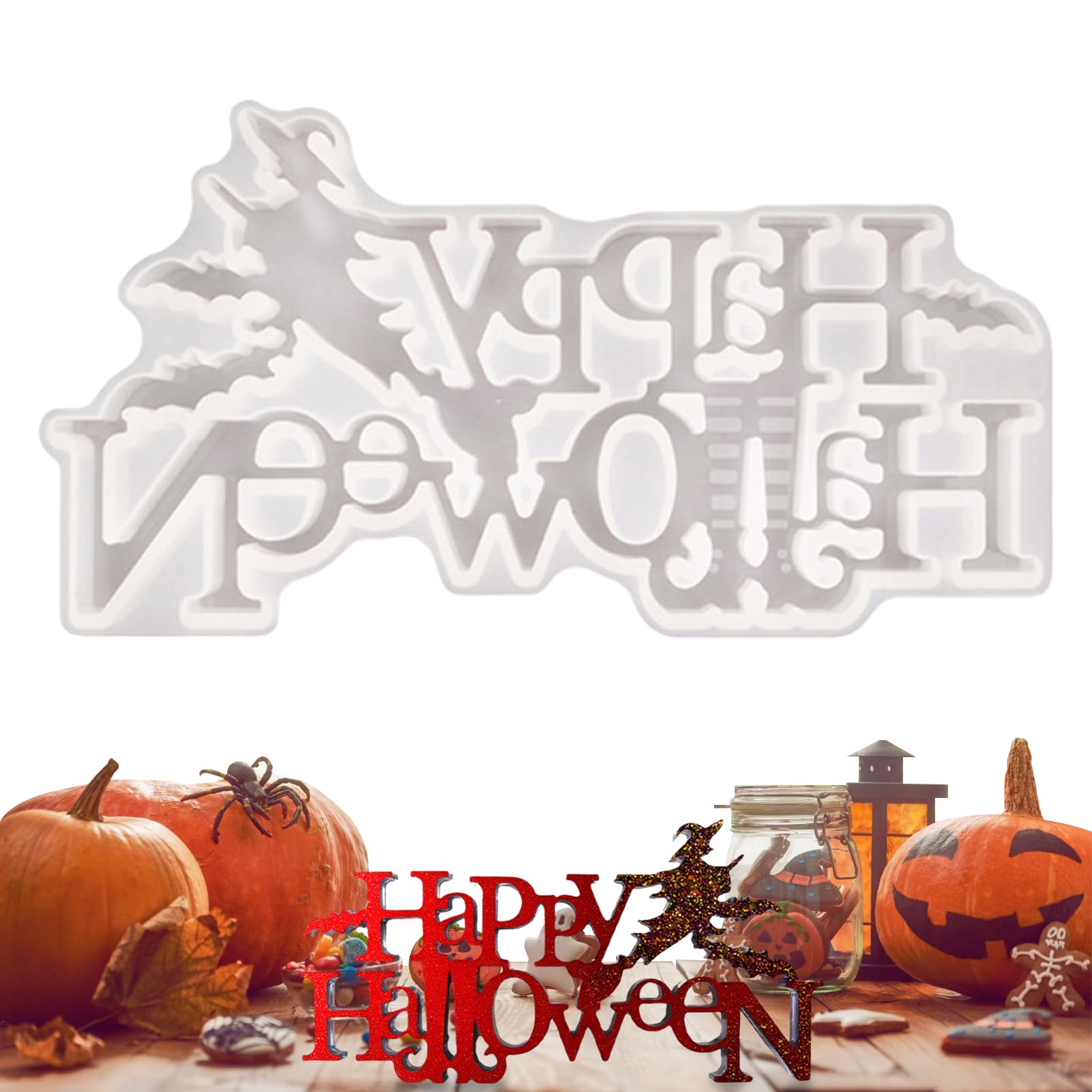 ハロウィン シリコンモールド, ハッピーハロウィン レタードアサイン モールド エポキシ樹脂用, 多目的 クラフト 制作 道具 キャンドル セメント 粘土 チョコレート 用