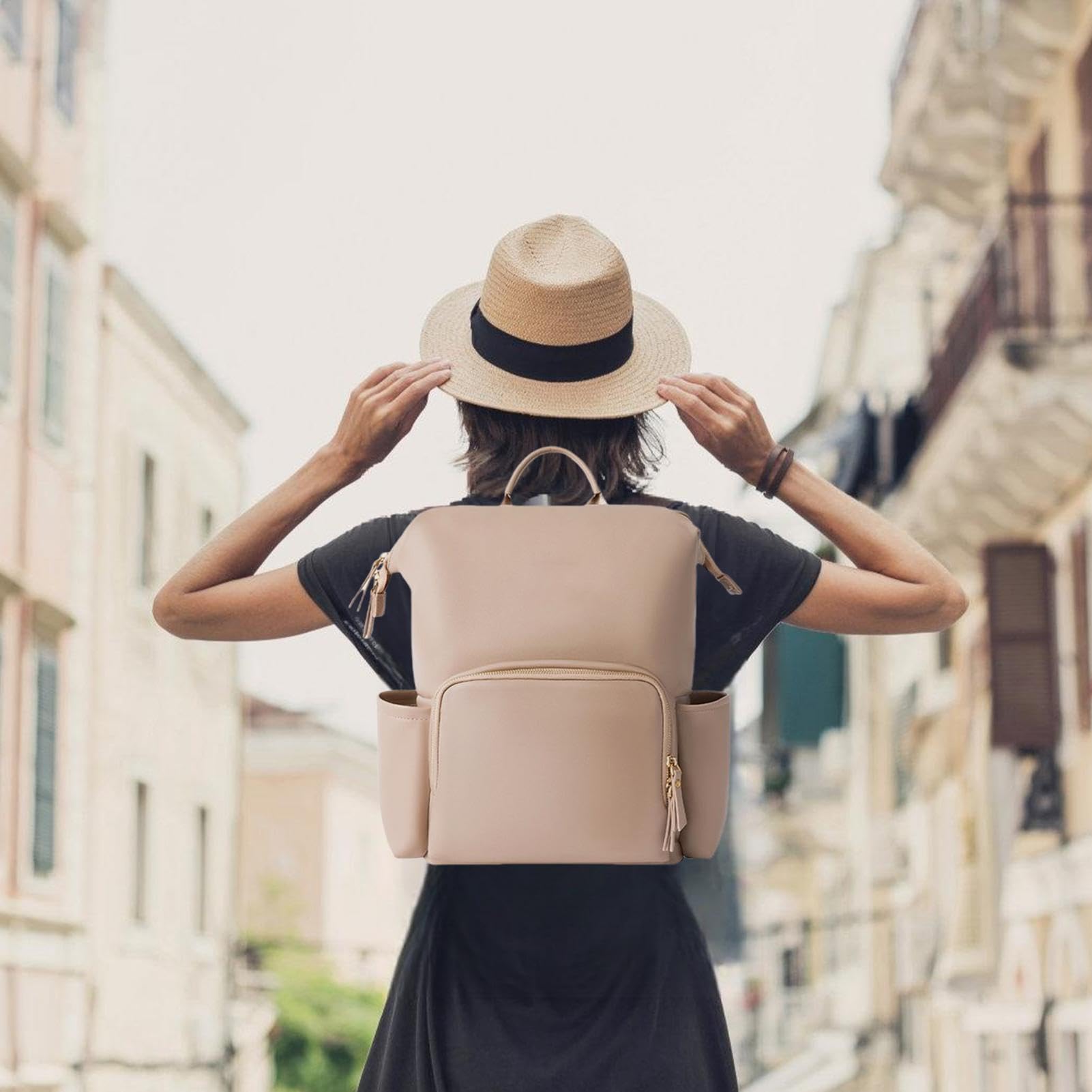 楽天BSマーケットおむつバッグ レザー | 大容量ベビーバッグ | 防水 PUレザー おむつバックパック 大容量ポケット 旅行 アウトドア