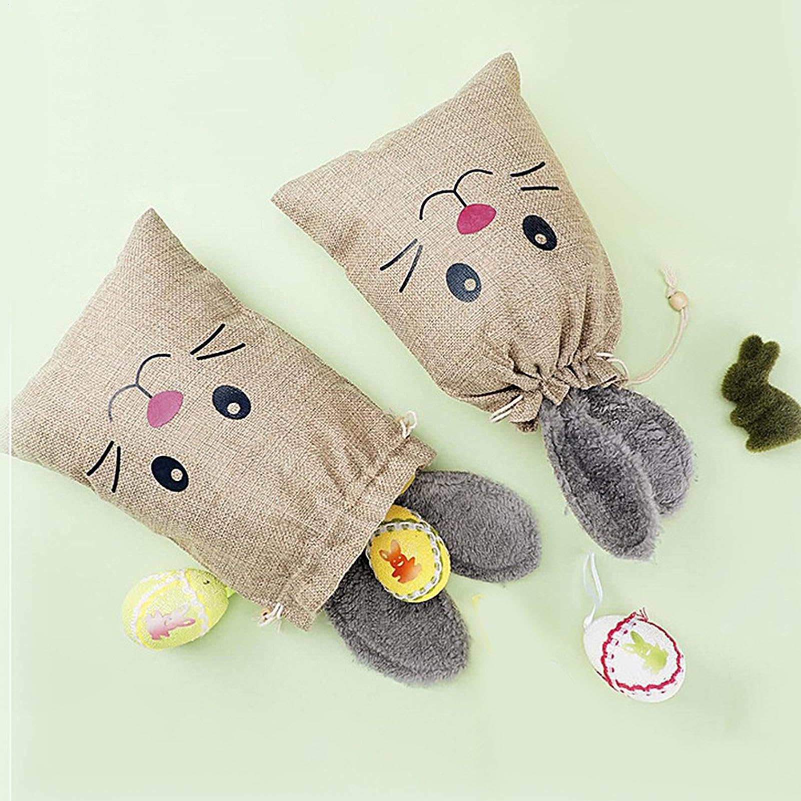 イースター麻布トートバッグ、イースターバニーバッグ,バッグウサギの耳付きイースター用キャンディバッグ 10 個 - おやつやグッズを安全に保管できる巾着キャンディバッグ、チョコレートバニーバッグ