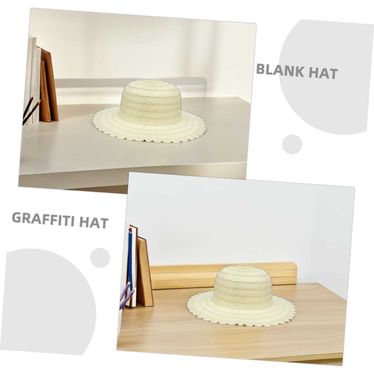 4個のdiy麦わら帽子：子供用落書き用ブランクペイントキャップ、アートクラフト用、夏のビーチ遊び、男..