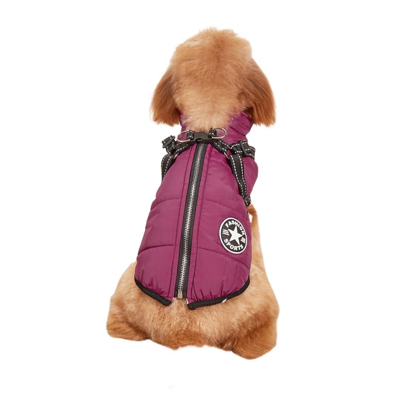 犬 暖かい ベスト【ハーネス付きで着せやすい】アウター ファスナー フリース ハーネス 背中 開き ダウ..