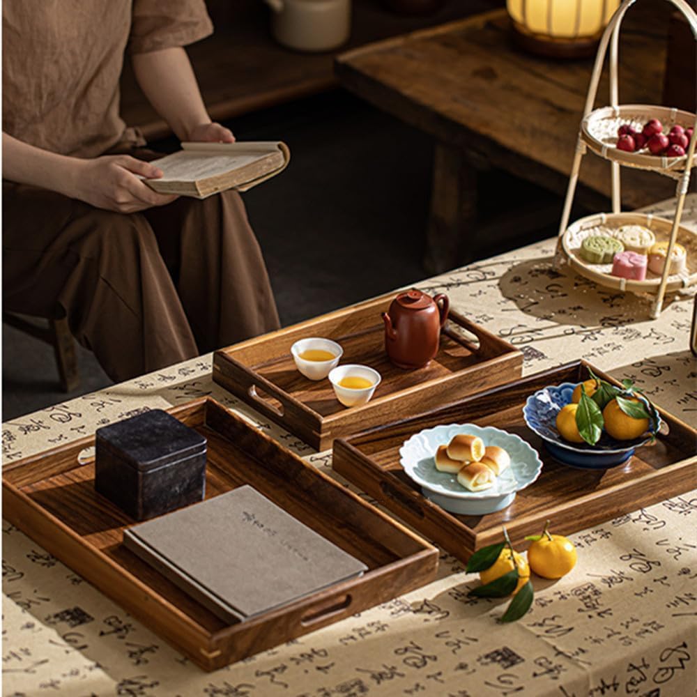 トレー お盆 木製 滑らないトレー ウオルナット 天然木 多目的トレイ 北欧 カフェトレー 茶托 ティート..