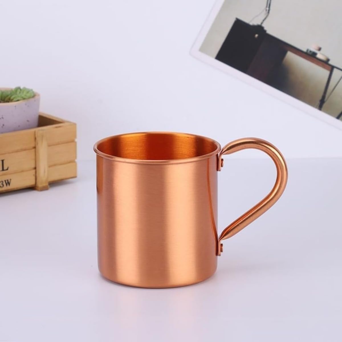 マグカップ純銅製 厚い銅のティーカップ 耐熱性 多機能 飲料 ビール 水 アイスコーヒー 飲み物 450ml (ローズゴールド)