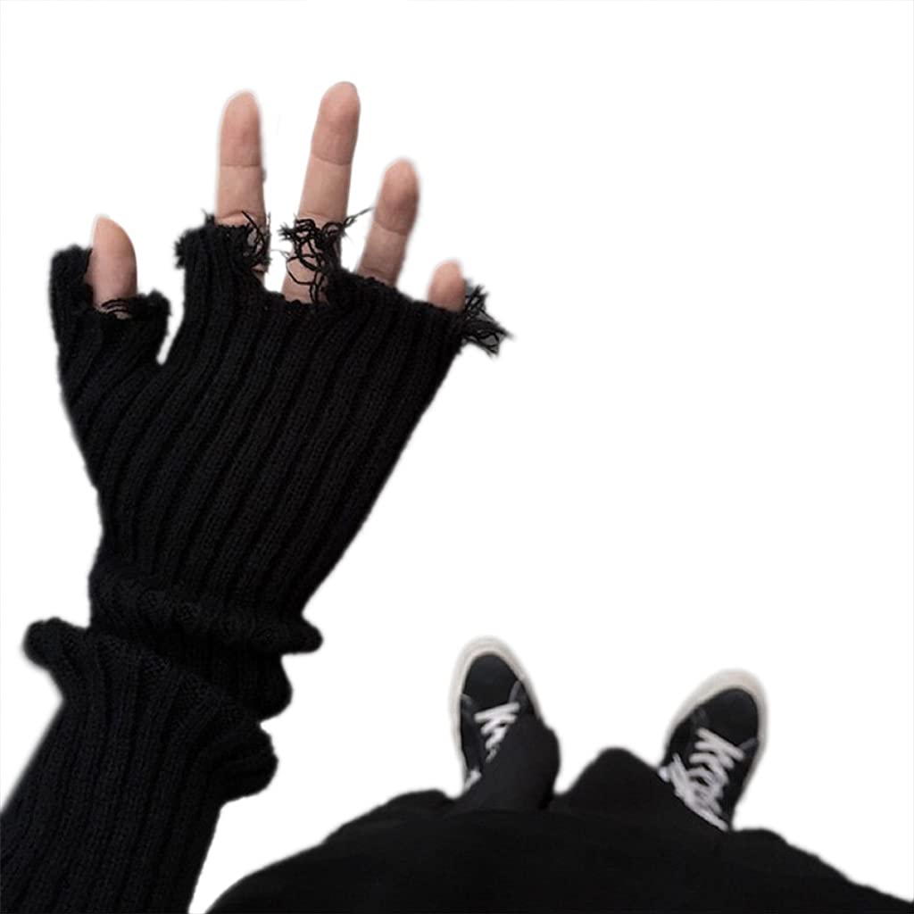 ボロボロの暖かいミトンニット手袋指なしアームスリーブ暖かいドライビングアームカバー伸縮性のある柔..