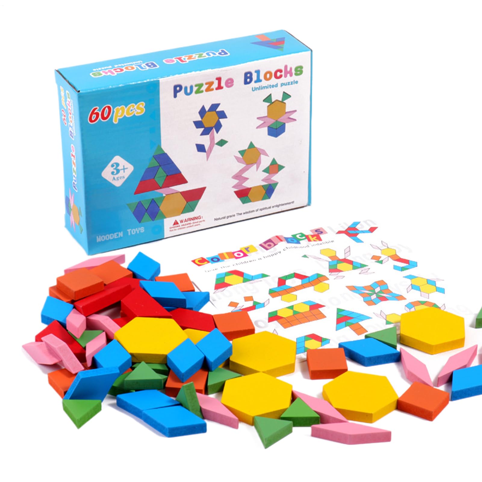 パターンブロック 木製 | 幾何学形状パズル タングラム ファン - 三歳以上向け早期学習おもちゃ クラス..