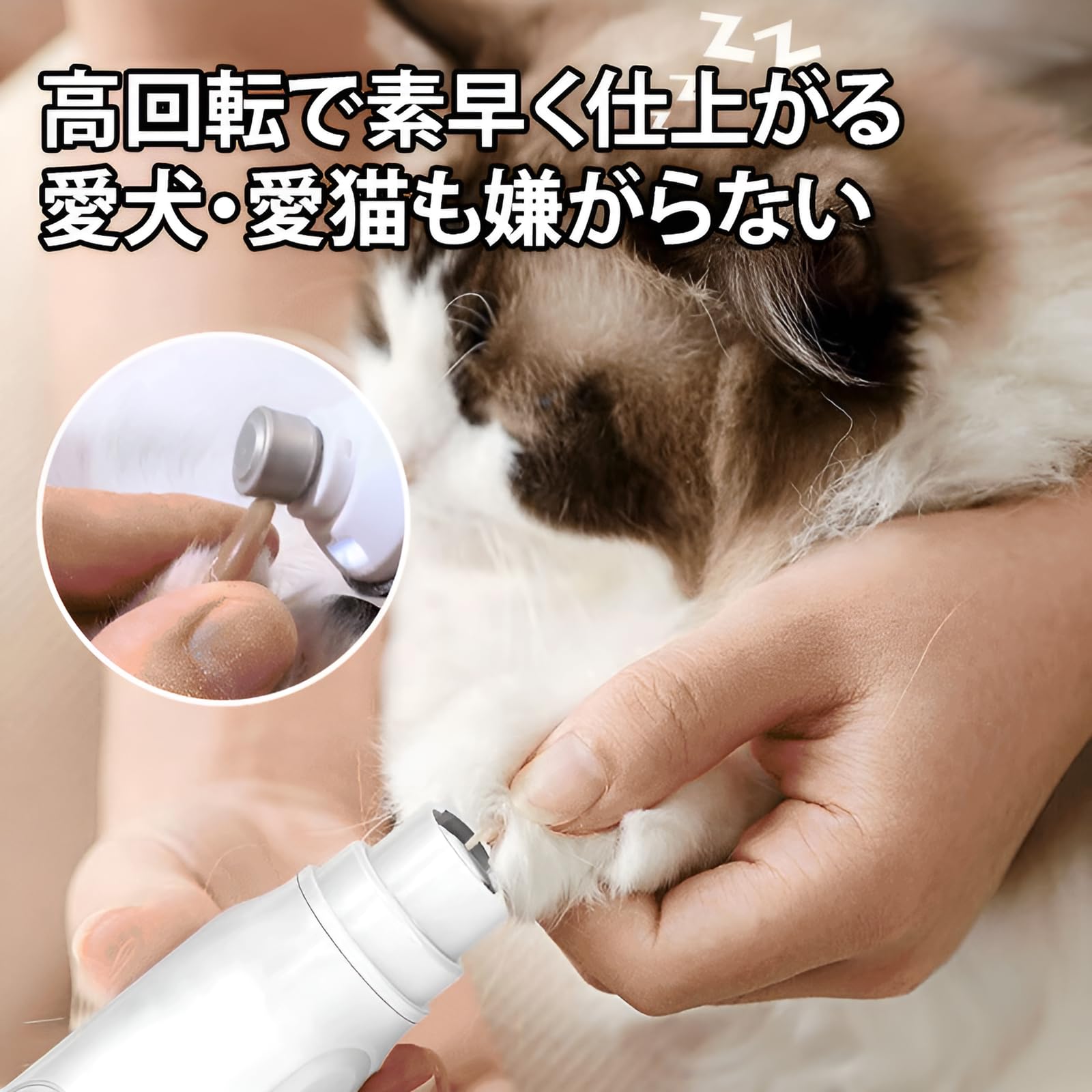 []ライト付き 電動爪やすり 犬猫兼用 プロ級血管照明でミス防止 ワンタッチ速度調節が作業効率化 充電でコードレス快適 猫や小型犬の繊細な爪も安心 飼い主のストレス軽減に最適(3)