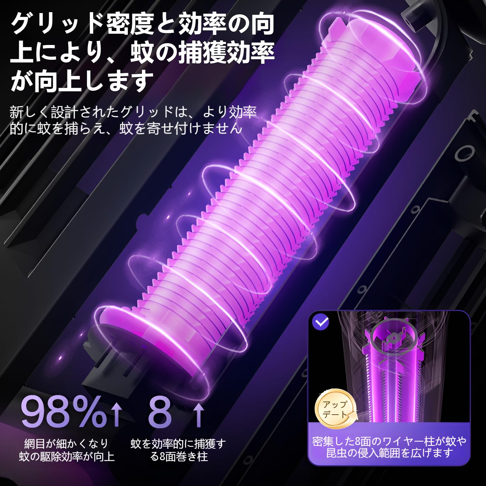 []【2025年新モデル】電撃殺虫器 コバエ取り機 殺虫ライト 電撃殺虫ライト｜光源吸引式+静音設計｜充電式｜5防水 据え置き両用｜寝室・台所・飲食店対応｜薬剤不使用でペット安心｜ハエ/蚊/蛾まとめて駆除