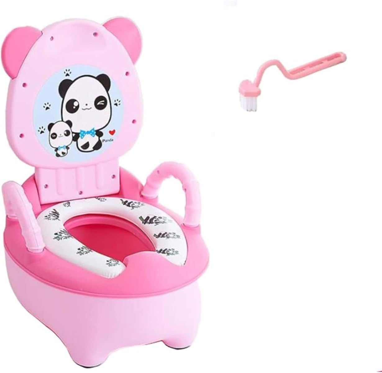 ベビー オマル トイレ 便座 パンダ柄 可愛い ブラシ付き 男女兼用 子供 洋式トイレ ソフトクッション 便器 トレーニング 補助便座 蓋付き 取外し可能 滑り止め 子供用便座男性ベビートイレ女性 1-6 歳漫画ベビートイレ子供小便器引き出しタイプ (ピンク) (B)