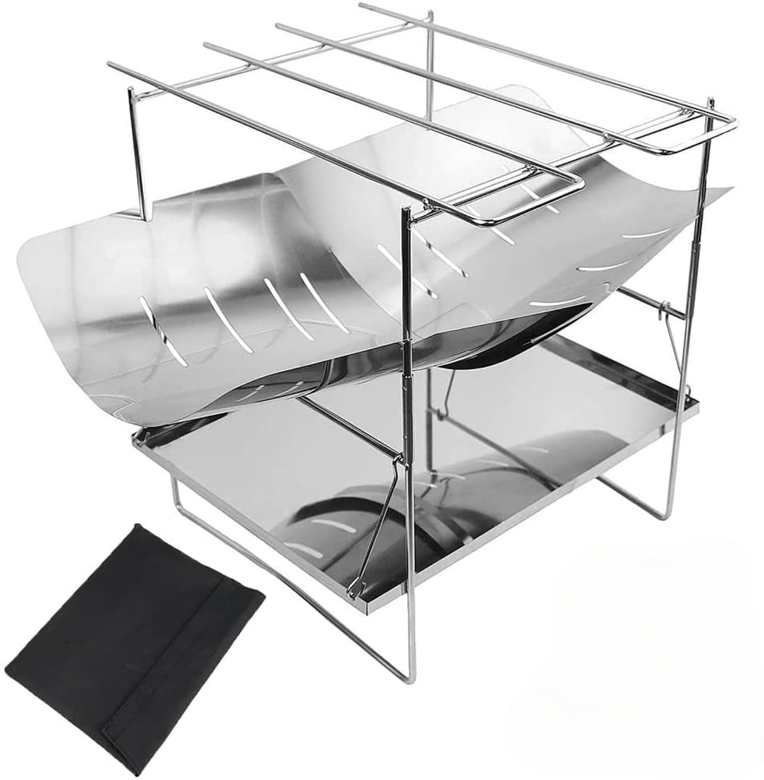 コンパクト 焚き火台 サイズ 五徳の高さが調整可能 軽量 焚火台 ステンレス製 ソロキャンプ 1-3人用 折りたたみ式 たき火台 折りたたみ たきび台 キャンプ アウトドア焚き火用 収納ケース付き (灰皿あり)