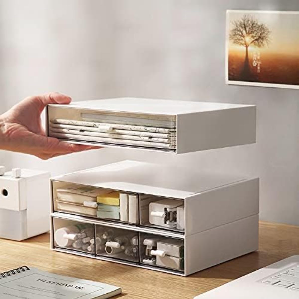 卓上小物ケース 小物入れ引き出し レターケース 書類ケース 収納ボックス 小物収納ボックス 卓上 文房具 化粧品 事務用品 (B)