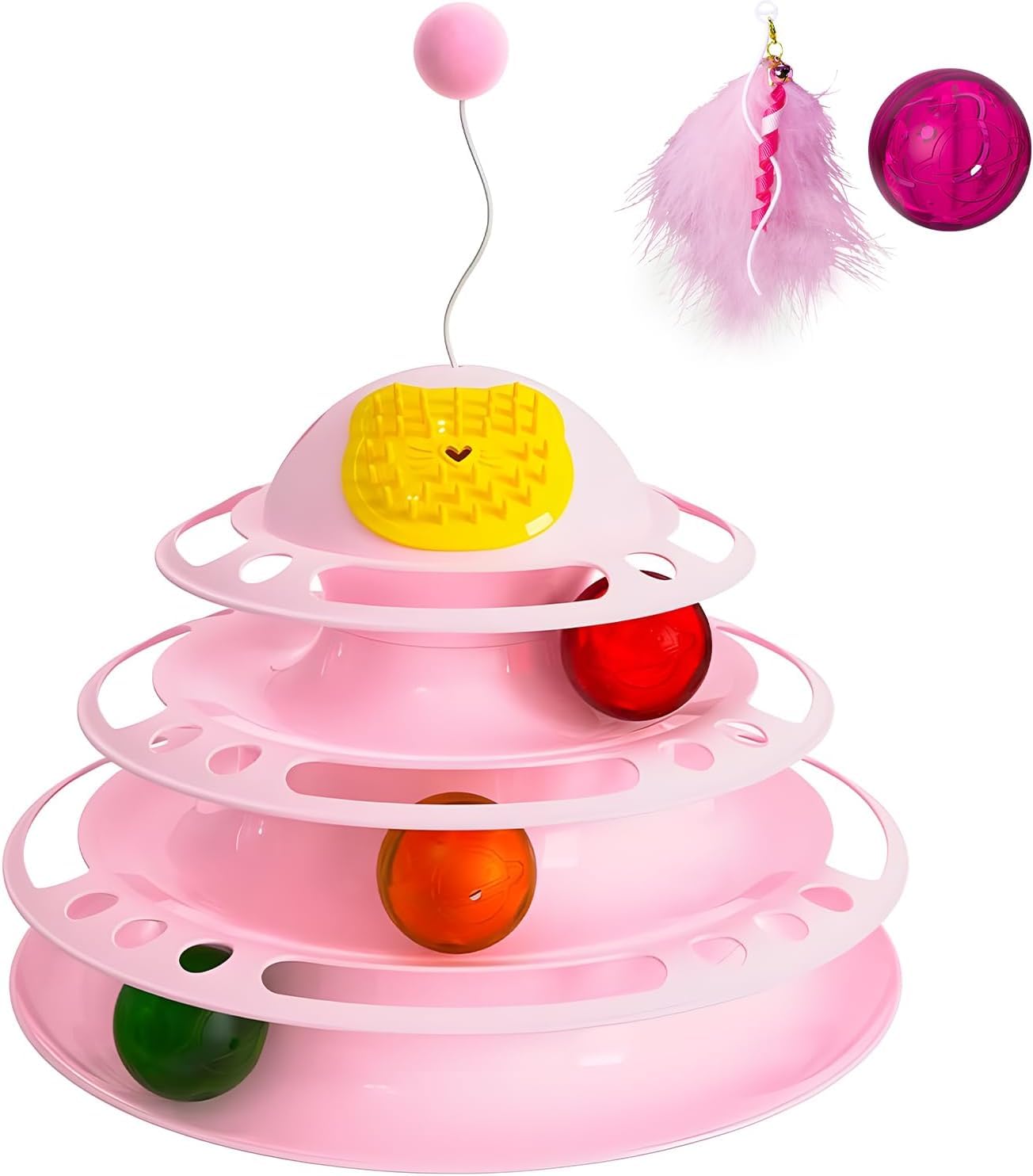 猫 おもちゃ ボール ぐるぐるボール回転盤 4層 自動 回転ボール 猫じゃらし付き お留守番に ストレス発..