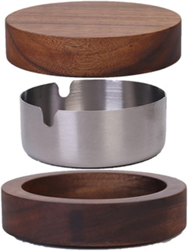 灰皿 蓋つき おしゃれ木製 ステンレス の機能的融合ス卓上 屋外 室内 洗いやすい インテリア 雑貨 喫煙..