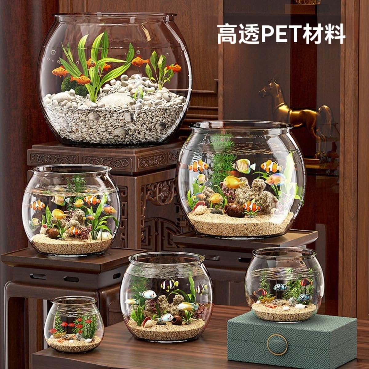 水槽ラウンド 餌ボウル 球体 ミニ丸型 高プラスチック透明 観賞用 落下に強い ホームオフィス ベタ魚用..