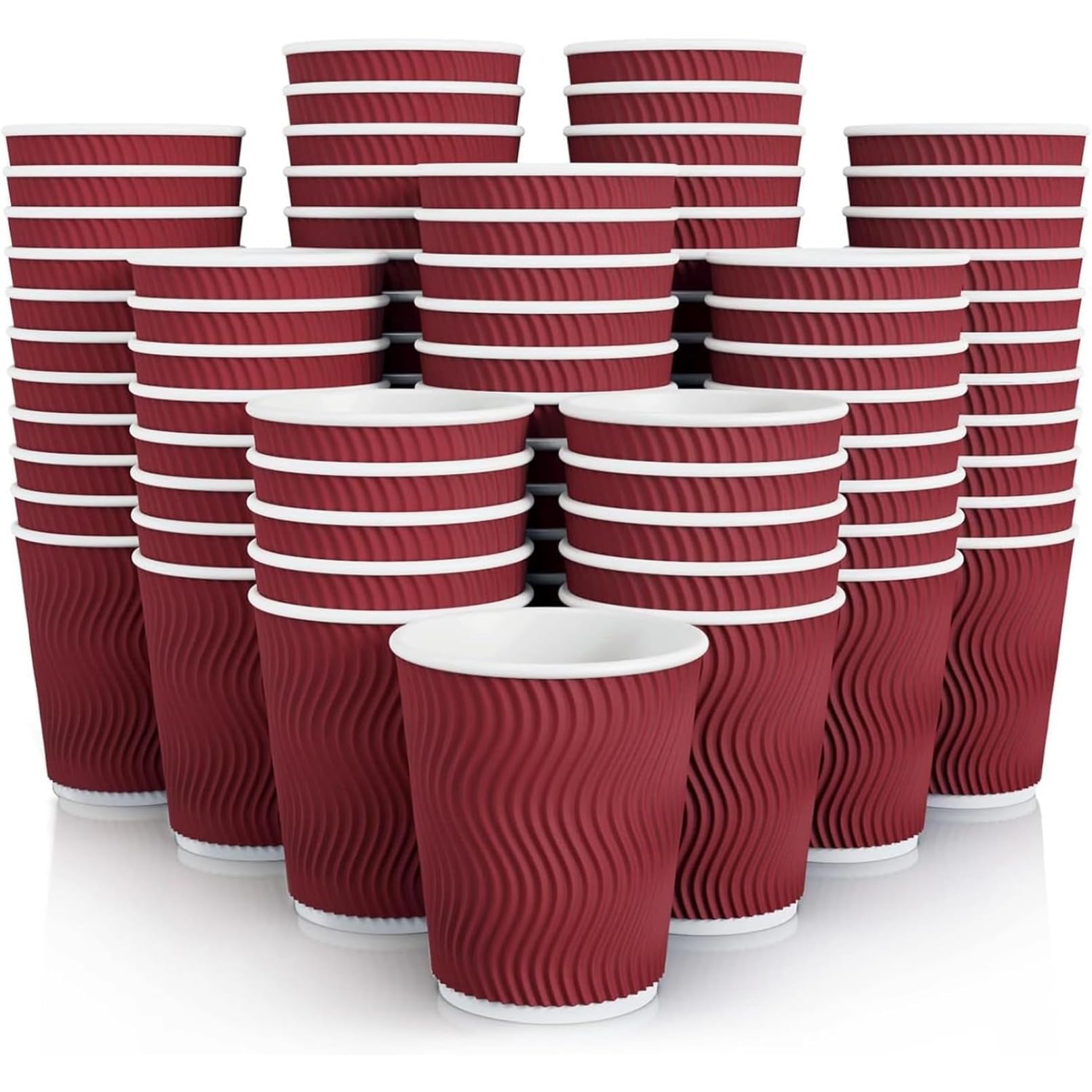 紙コップ 使い捨て 蓋付き 100個入セット カップ 耐熱 業務用 テイクアウト カフェ ホットドリンク 三重断熱 お茶 使い捨て業務用品 ペーパー (8oz-300ML,蓋付きの赤)