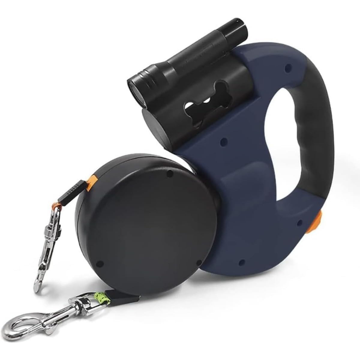 犬 二頭引き 自動巻き 自動伸縮式 噛み切れ防止 LEDライト付き ゴミ袋付き 360°回転 ロック式 長さ3m ..