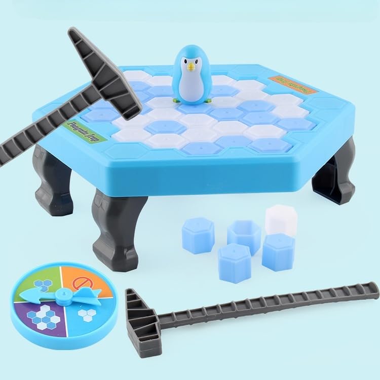 クラッシュアイスゲーム - ペンギンを救うテーブルゲーム アクション テーブルゲーム パーティー ボードゲーム 氷を叩くバランスゲーム 多人インタラクティブ立体ゲーム チームゲーム 老若男女に適する (ブルー)