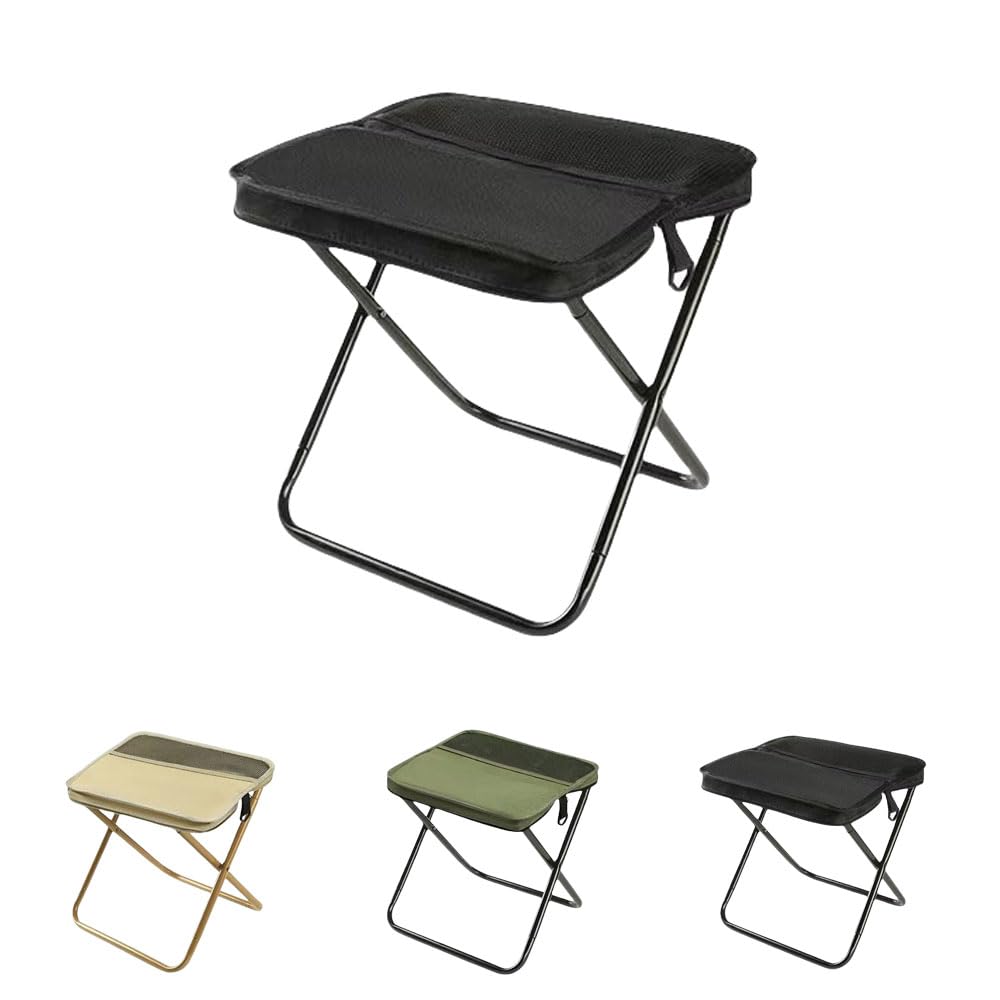 折りたたみ椅子 アウトドアチェア コンパクト 軽量 収納袋一体型 超軽量 肩掛けストラップ付き キャンプ/花見/釣り 炭素鋼 持ち運び便利 (ブラック,小さい)(3)