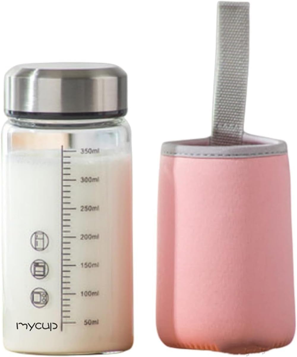 水筒 ガラス水筒 コップ 350ml 目盛り付き ウォーターボトル クリアボトル 直飲み 耐熱 超軽量 男女兼..